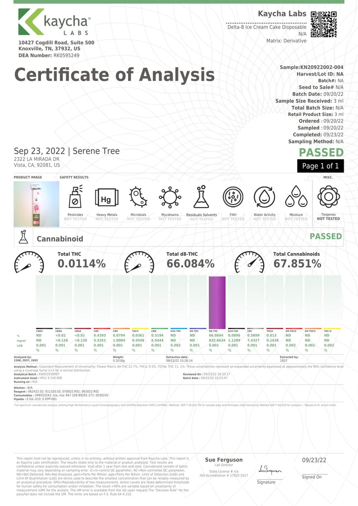 Serene Tree Delta-8 THC Disposable Vape - Ice Cream Cake 3000mg